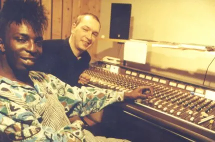 With Kova Réa at the Captain Click Sound Clinic studio, 1990